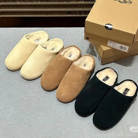 Suede Faux Fur Lined Slippers in Beige, Brown, and Black