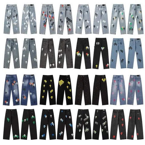 Cross Embroidered Denim Pants Collection