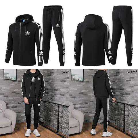 Adidas Black Track Suit with White Stripes