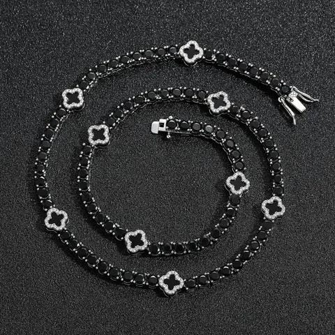 Black Onyx and Diamond Clover Necklace Set