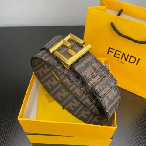 Fendi FF Logo Belt with Gold Buckle