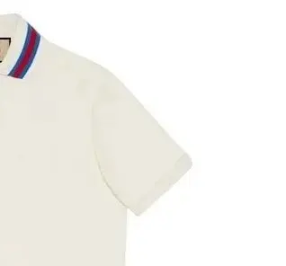 Ivory Polo Shirt with Red and Blue Trim Collar