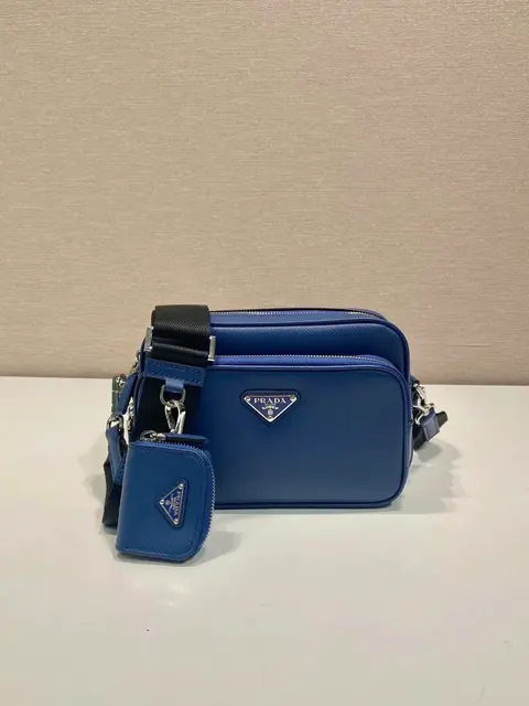 Prada Blue Saffiano Leather Crossbody Bag with Coin Purse