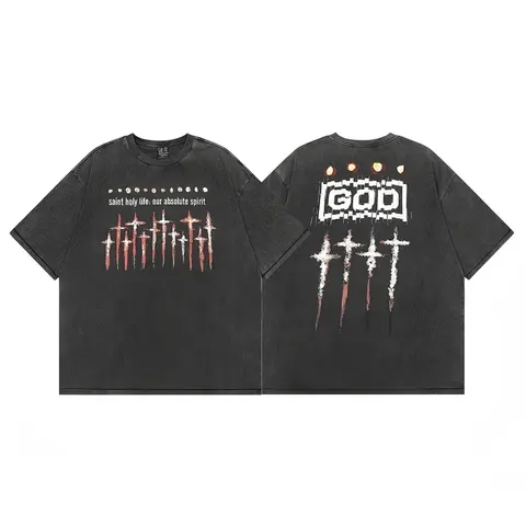 Saint Holy Life God Cross Print T-Shirt