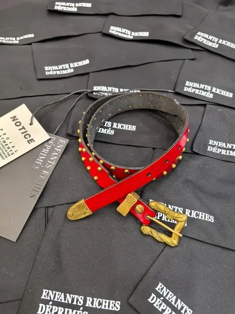Enfants Riches Déprimés Red Studded Belt with Gold Hardware