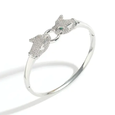 Double Fox Head Diamond Bangle Bracelet