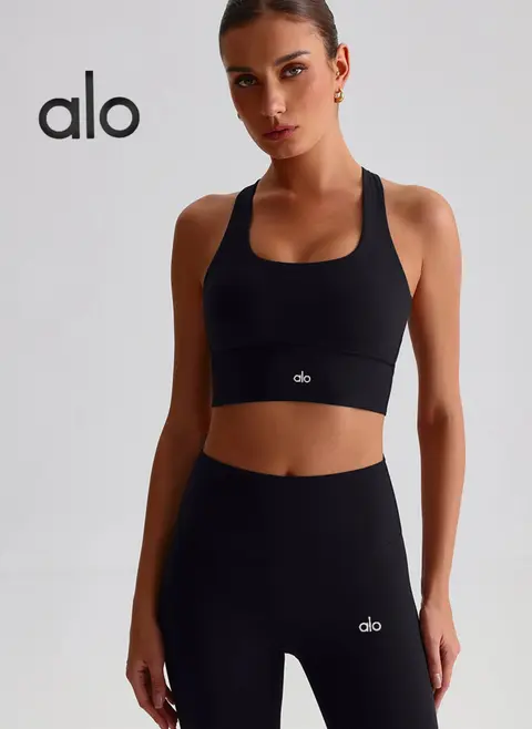 alo Yoga Black Sports Bra and Leggings Set