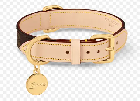 Louis Vuitton Dog Collar with Gold Hardware and 'Lovers' Charm