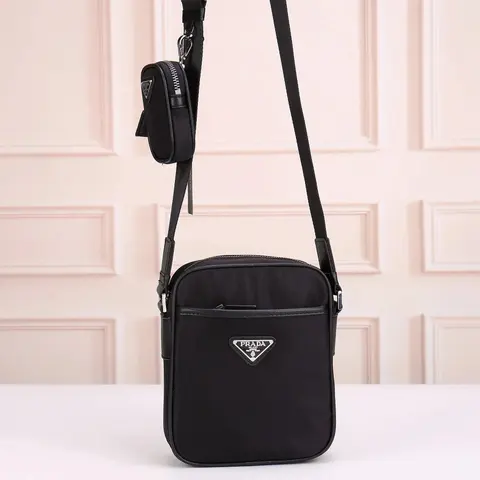 Prada Black Nylon Crossbody Bag with Triangular Logo