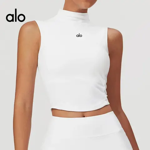alo White High Neck Crop Top