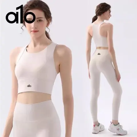 alo Yoga White Crop Top and Leggings Set