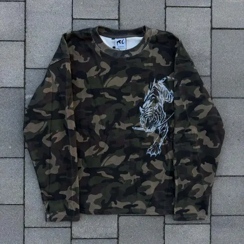RL Camouflage Long Sleeve Shirt with Tiger Graphic