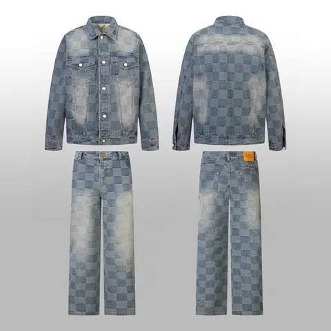 Louis Vuitton Denim Checkerboard Jacket and Pants Set