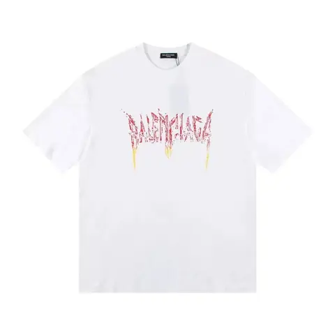 Balenciaga White T-Shirt with Red and Yellow Logo