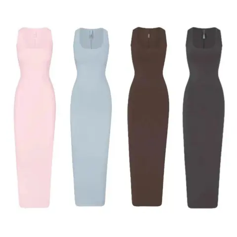 New Vintage Split-Back U-Neck Long Dress