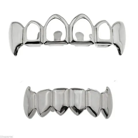 Silver Grillz Set - Upper and Lower Teeth Covers