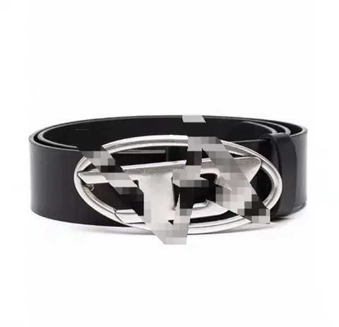 Black Leather Belt with Silver Oval Buckle
