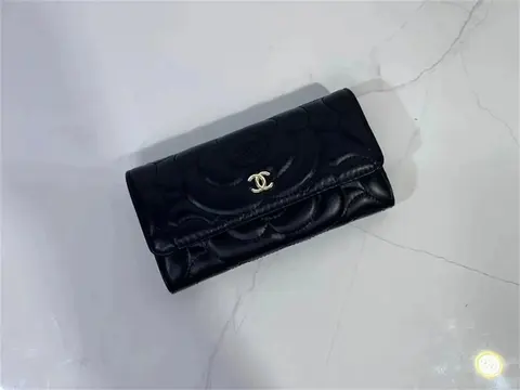 Chanel Black Quilted Leather Wallet with Gold CC Logo