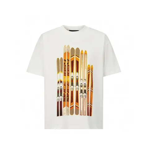 White T-Shirt with Ski Print Design
