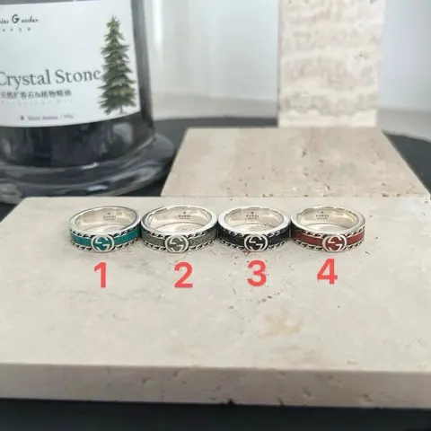 Gucci Silver Rings with Enamel Inlay Collection