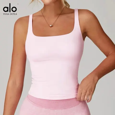 alo Yoga Outls Pink Square Neck Tank Top