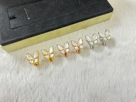 Butterfly Pearl Stud Earrings Set - Gold and Silver Tone
