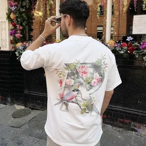 White Floral Bird Print T-Shirt