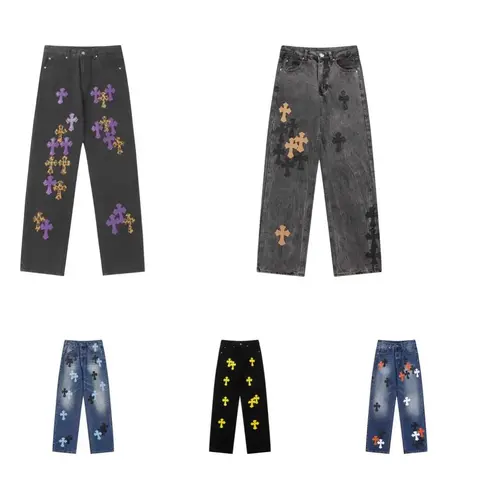 Cross Embroidered Denim Pants Collection