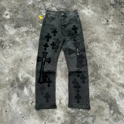 Black Cross-Embellished Denim Jeans