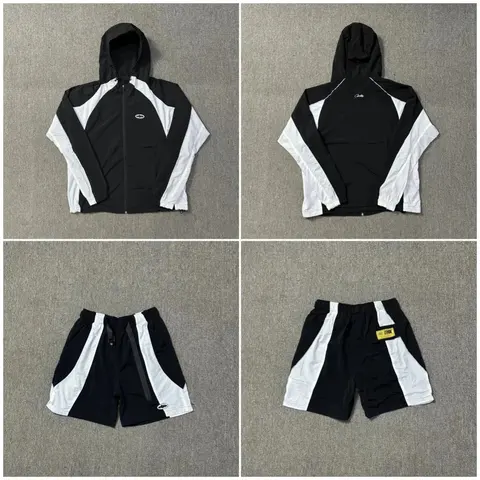 Champion Black and White Track Jacket and Shorts Set