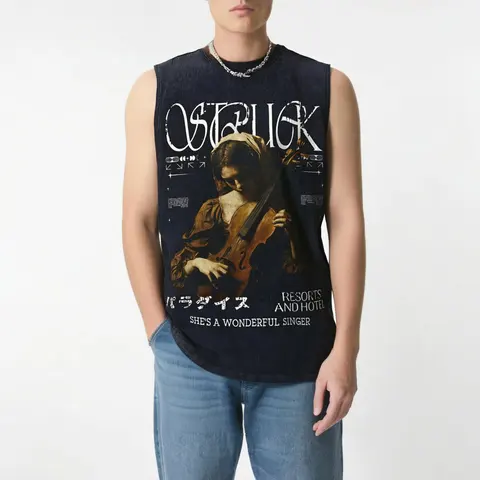 Ostrick Sleeveless Tank Top with Violinist Graphic