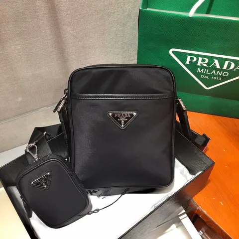 Prada Milano Black Nylon Crossbody Bag with Matching Pouch