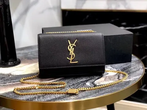 Saint Laurent Black Monogram Wallet on Chain