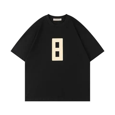 Black T-Shirt with Beige Number 8 Graphic
