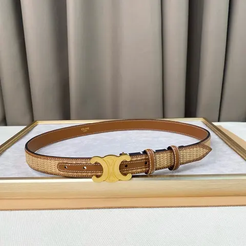 Celine Tan Leather Belt with Gold Tone CC Buckle