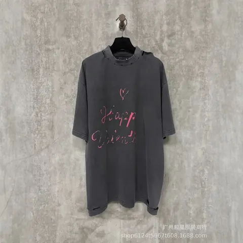 Dark Gray Oversized T-Shirt with Pink 'Happy Valentine' Print