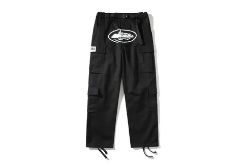 Gorillaz Black Cargo Pants with Logo Patch