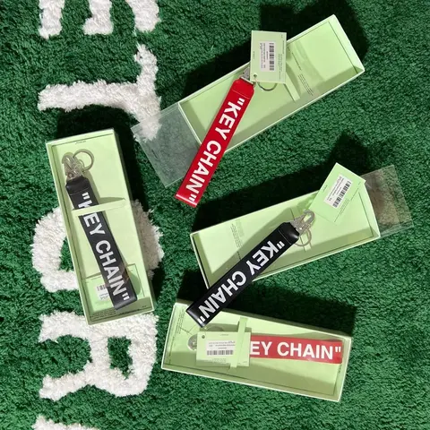Off-White Keychain with Leather Pendant