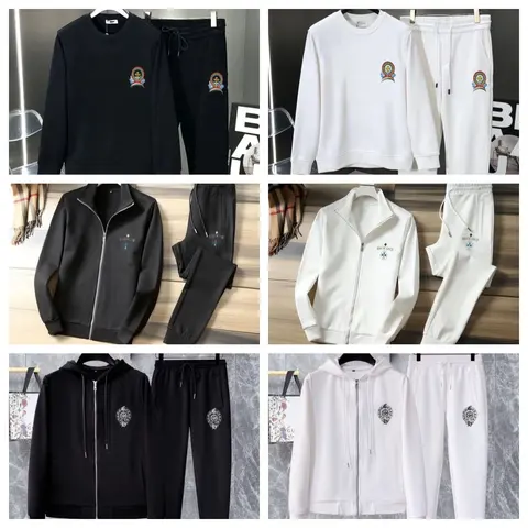 Men's and Women's Matching Tracksuit Set - Black and White Sweatshirts with Hoodies, Zip-Up Jackets, and Pants
