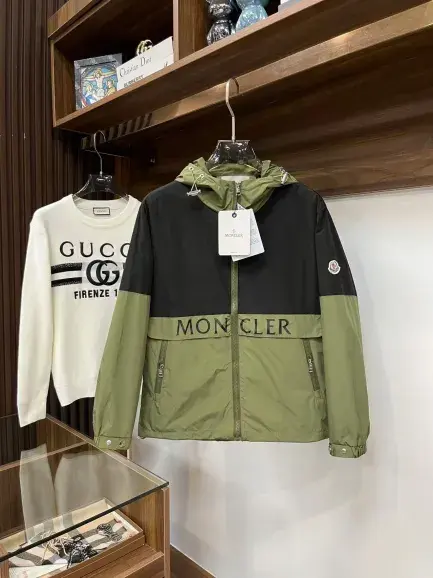 Moncler Green and Black Color-Block Hooded Jacket