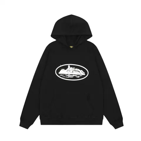 Black Hoodie with White Oval Ship Graphic
