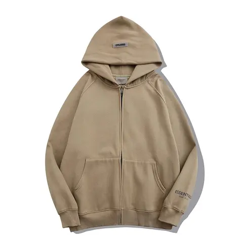 Essentials Beige Zip-Up Hoodie