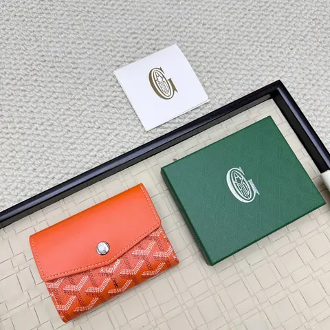 Goyard Orange Monogram Wallet with Green Box and Card