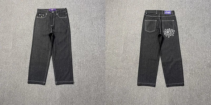 303紫色小标黑印花牛仔裤