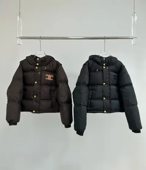Black Puffer Jackets with Logo Patch