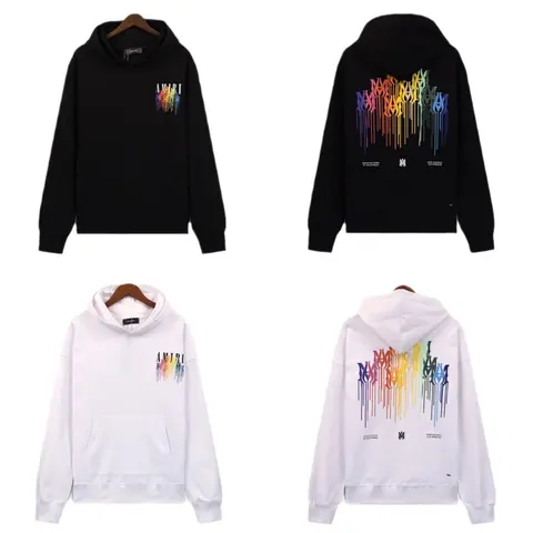 AMIRI Rainbow Drip Logo Hoodie - Black and White