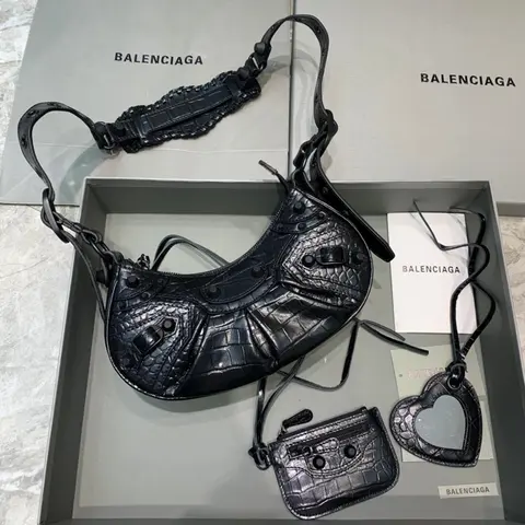 Balenciaga Crocodile-Embossed Leather Horse Saddle Bag with Accessories