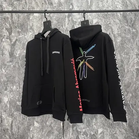 Marine Serre Black Hoodie with Rainbow Star Design