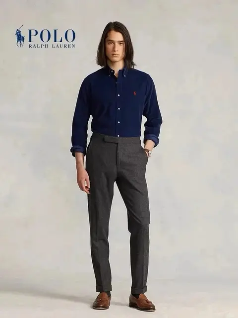 Polo Ralph Lauren Men's Navy Button-Down Shirt with Gray Trousers