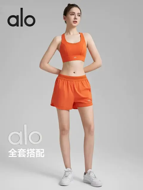 alo Orange Sport Bra and Shorts Set